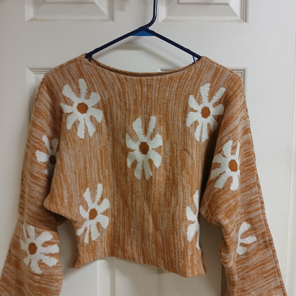 Floral Knit Sweater in Orange and White